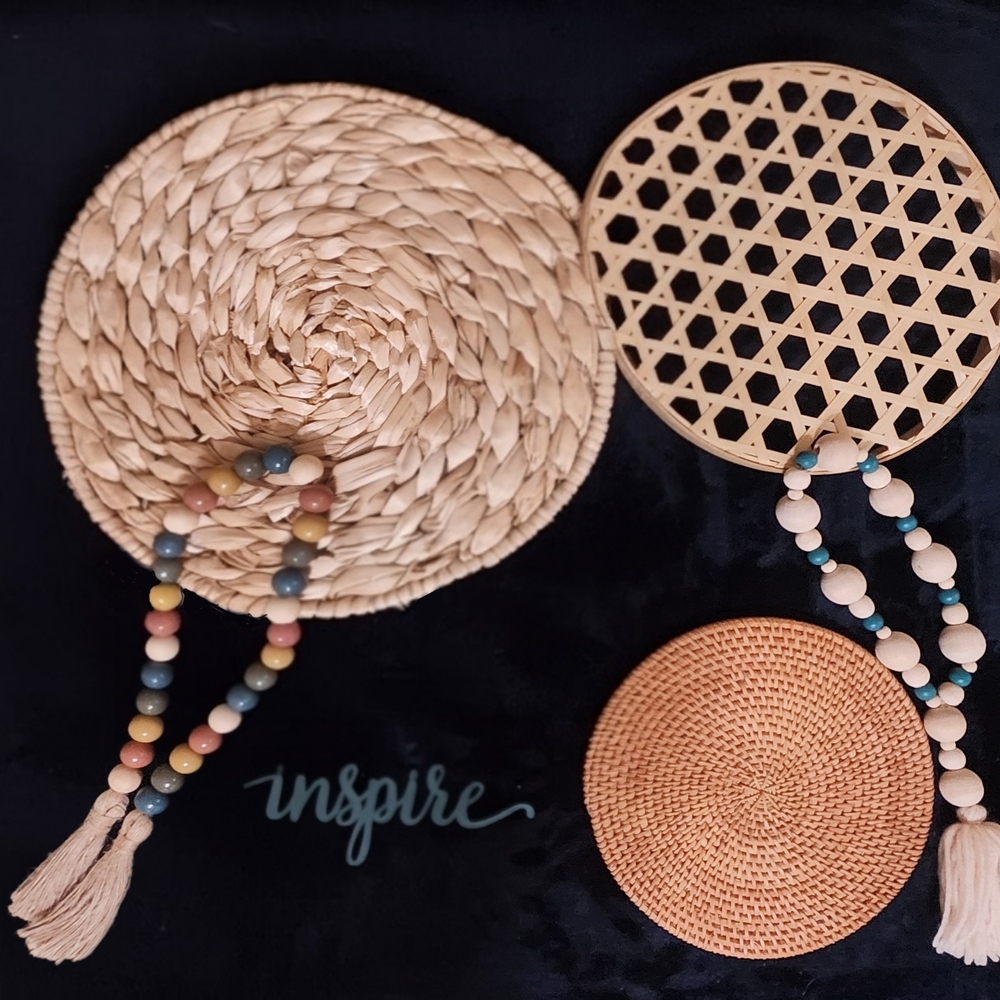Woven Wall Decor with Beads - Natural and Multicolor